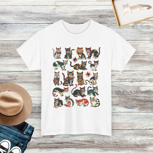 Vintage Traditional Flash Tattoo Kitty Art T-shirt, Cute Cat Lover Shirt