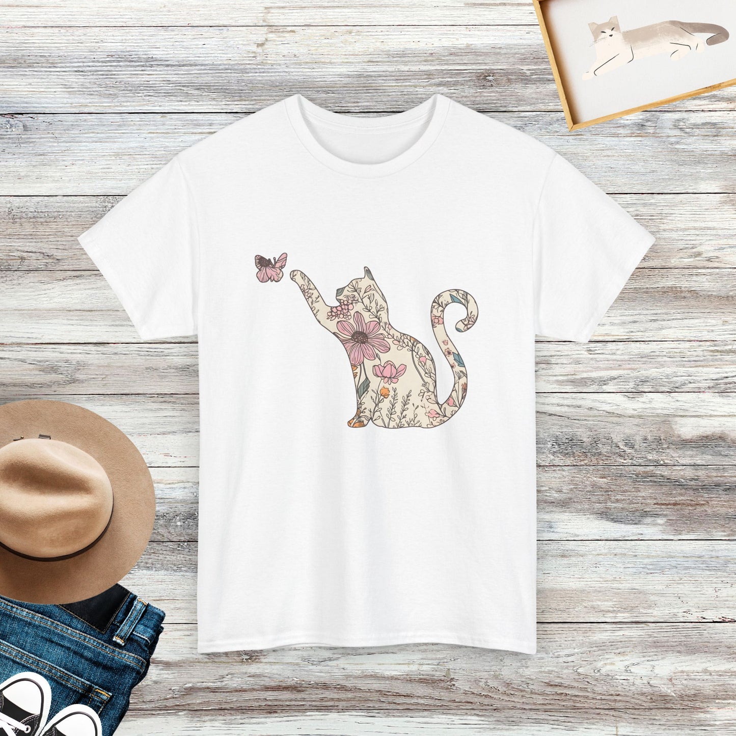 Wildflowers Cat T-shirt, Floral Cat T-shirts, Gift For Cat Lovers