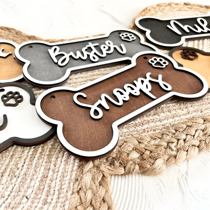 Handcraft 2 Layers Dog Name Bone Shape Plaque Personalized, Custom Kennel Dog Name Sign, Gift For Dog Owners