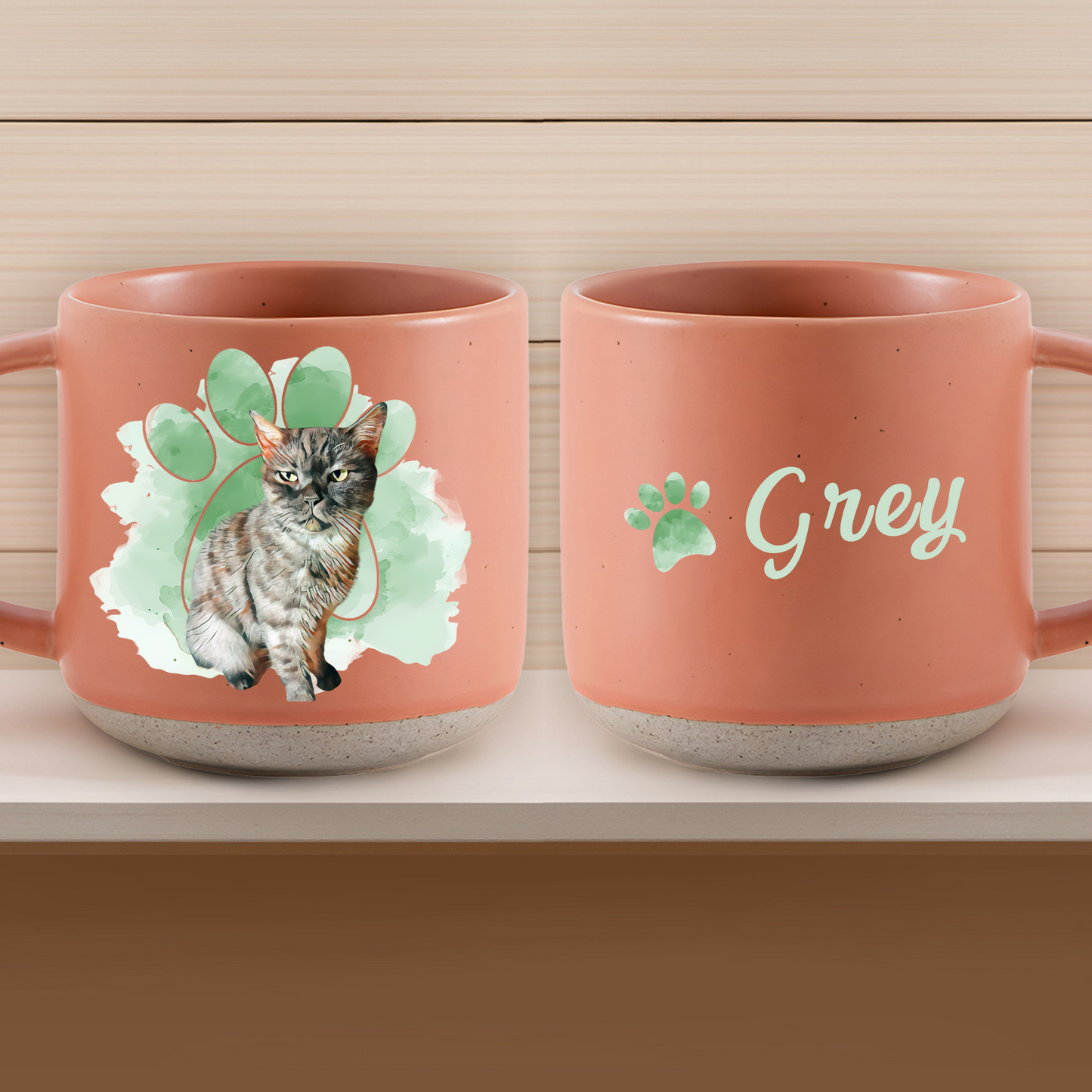 Personalized Pet Paw Pottery Mug 12oz, Custom 2 Sides Pet Photo And Name, Gift For Pet Owners