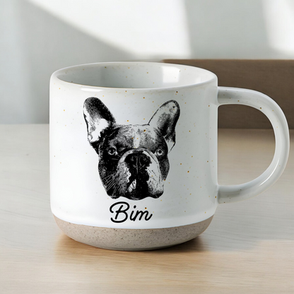 Personalized Pet Sketch Pottery Mug 12oz, Custom Pet Photo And Name, Gift For Pet Owners