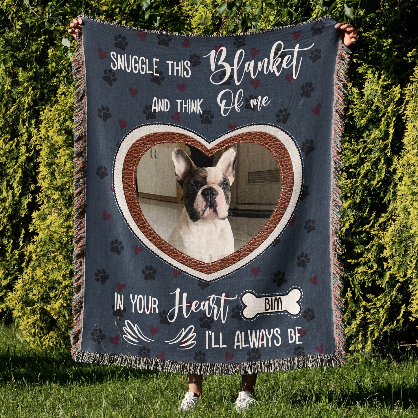 Personalized Pet Photo Heart Fringe Blanket, Custom Pet Photo And Name, Gift For Pet Owner