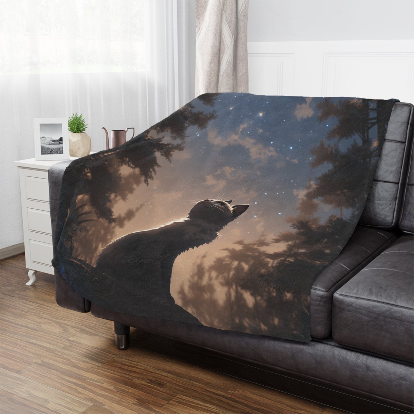 Siamese Cat Sitting In The Sky Moonlight Blanket, Cat Lover Gift