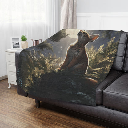 Abyssinian Cat In The Night Sky Moonlight Blanket, Cat Lover Gift