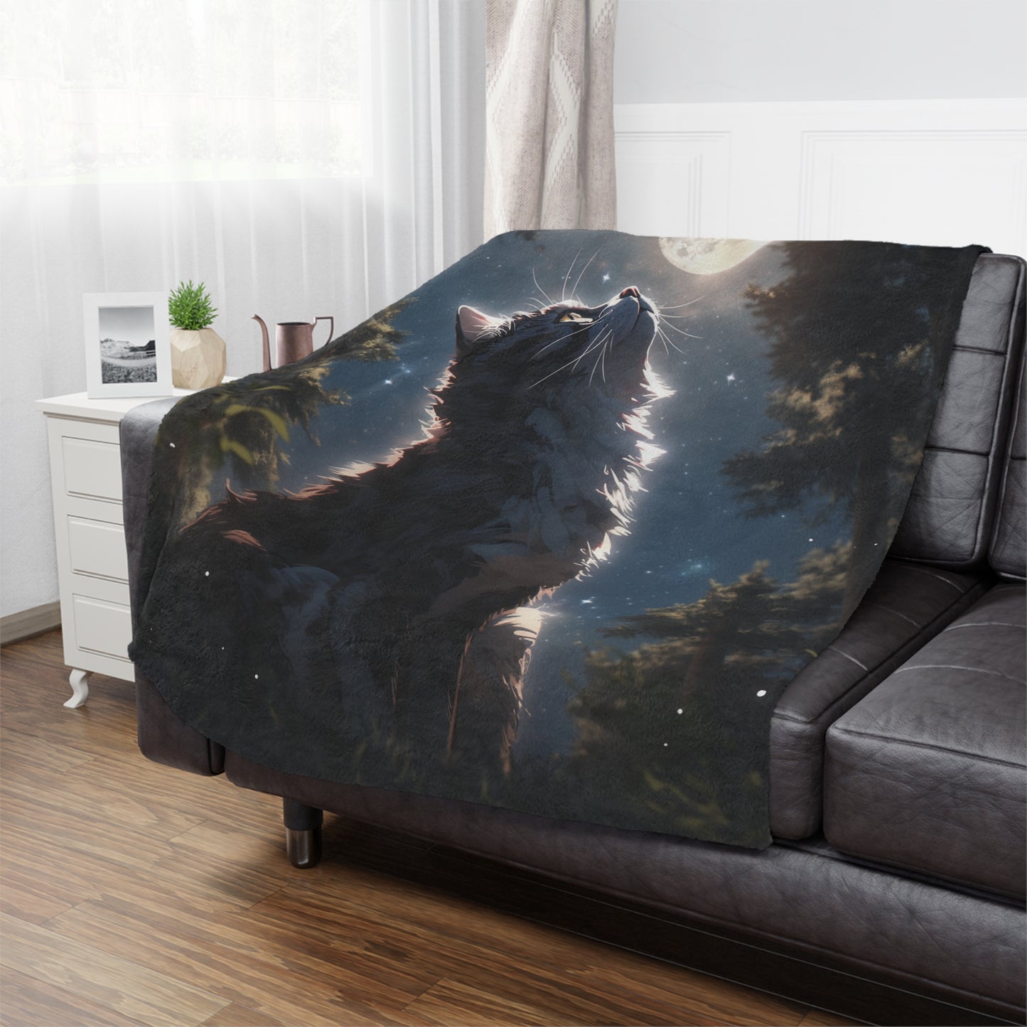 Cute Cat In The Night Sky Moonlight Lunar Blanket, Cat Lover Gift