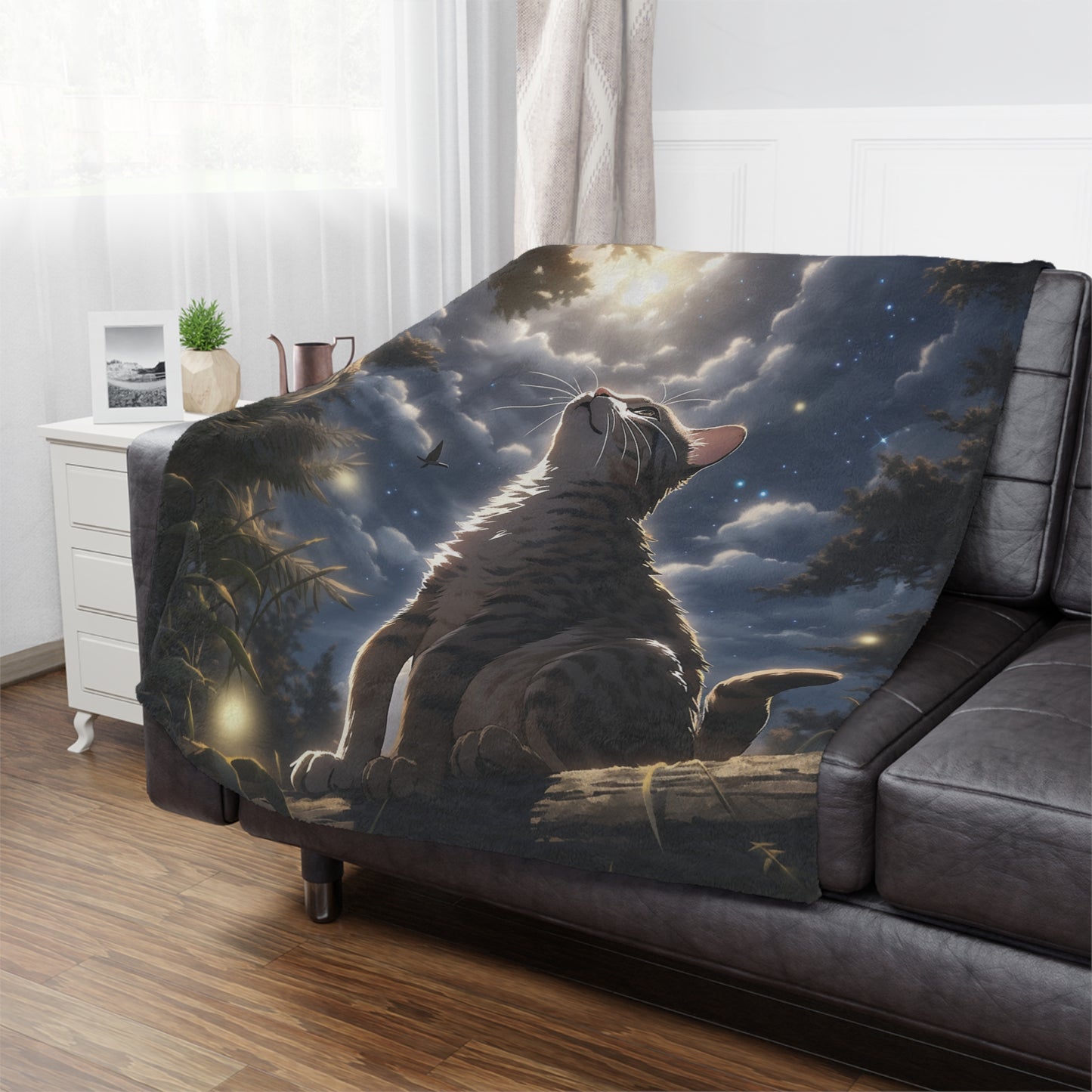 Bengal Cat In The Night Sky Moonlight Lunar Blanket, Cat Lover Gift