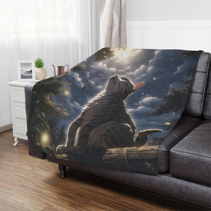 Bengal Cat In The Night Sky Moonlight Lunar Blanket, Cat Lover Gift