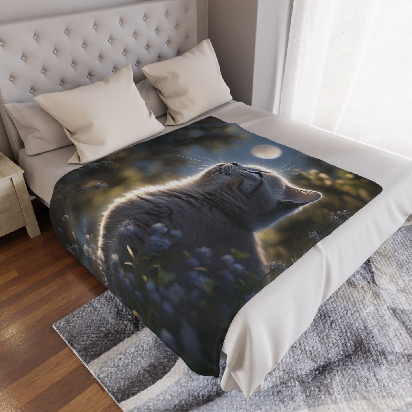 British Shorthair Cat In The Night Sky Moonlight Blanket, Cat Lover Gift