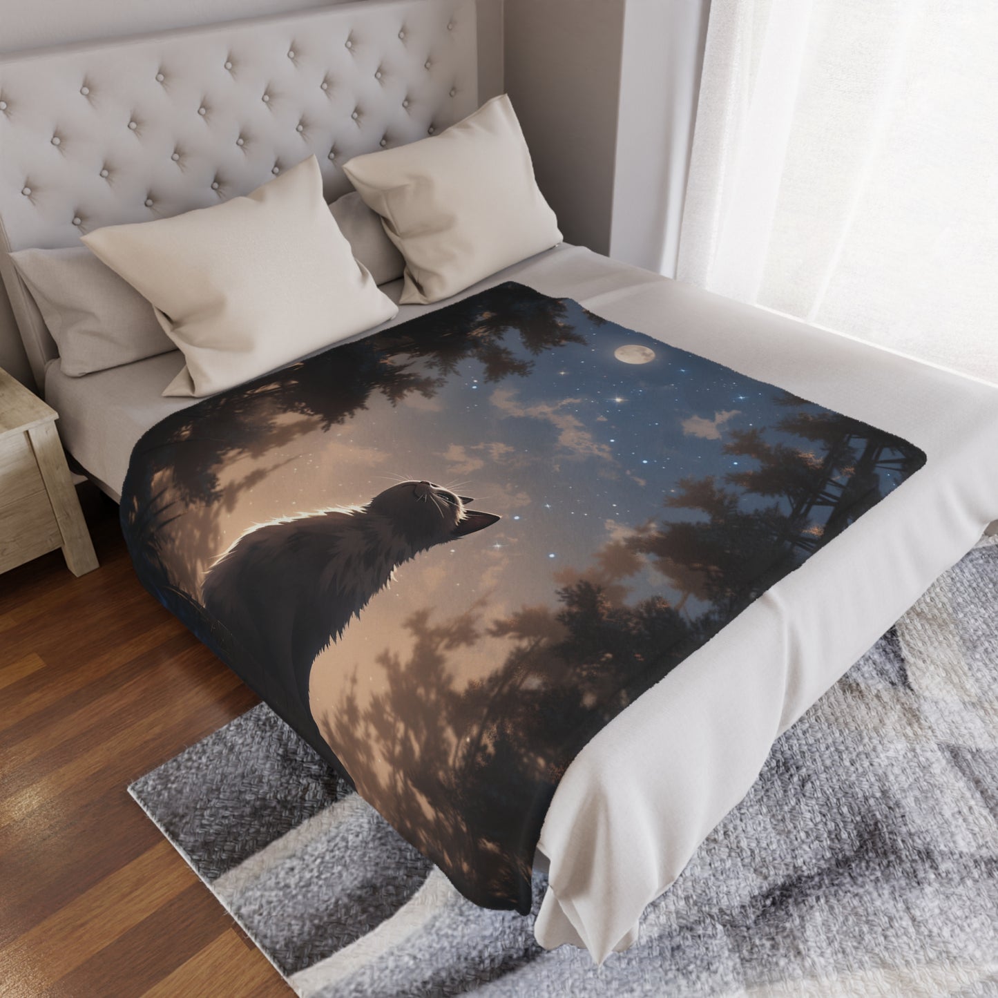 Siamese Cat Sitting In The Sky Moonlight Blanket, Cat Lover Gift