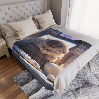 Scottish Fold Cat Chilling Peacefully On Desk In The Morning Blanket, Cat Lover Gift