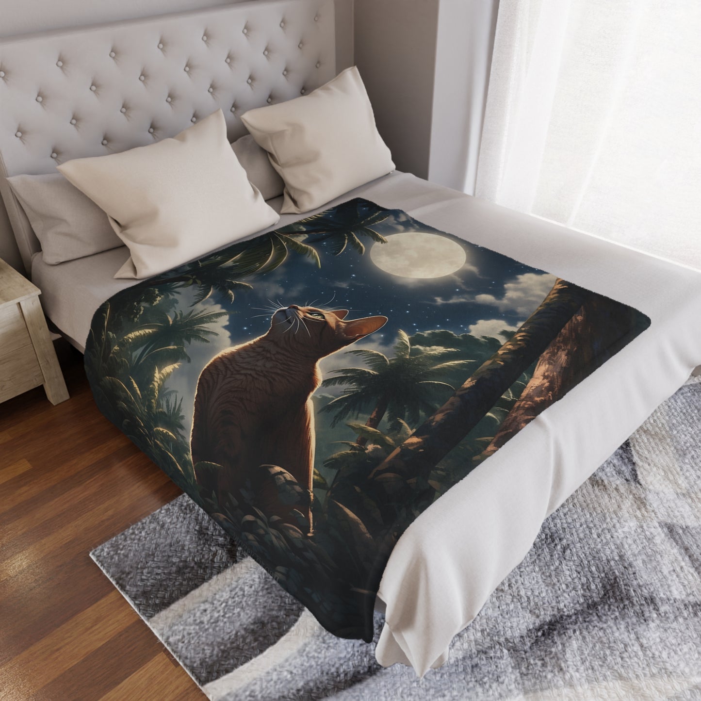 Cat In The Night Sky Moonlight Blanket, Cat Lover Gift