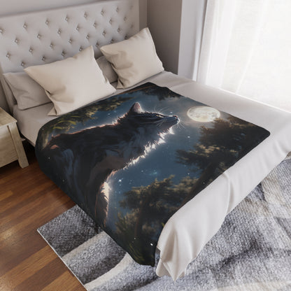 Cute Cat In The Night Sky Moonlight Lunar Blanket, Cat Lover Gift