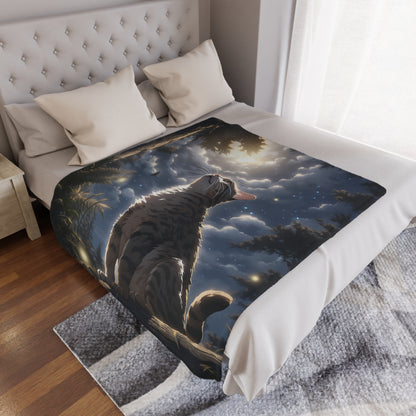 Bengal Cat In The Night Sky Moonlight Lunar Blanket, Cat Lover Gift