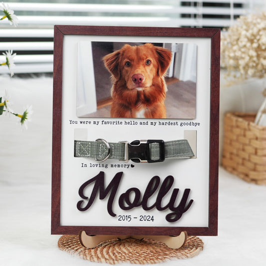 Personalized Wooden Pet Memorial Frame, Custom Pet Collar Holder Wooden Sign, Remembrance Gift For Loss Pet