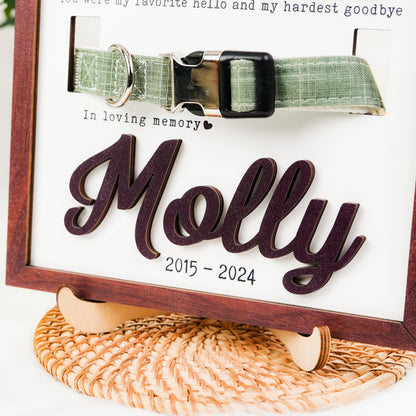 Personalized Wooden Pet Memorial Frame, Custom Pet Collar Holder Wooden Sign, Remembrance Gift For Loss Pet