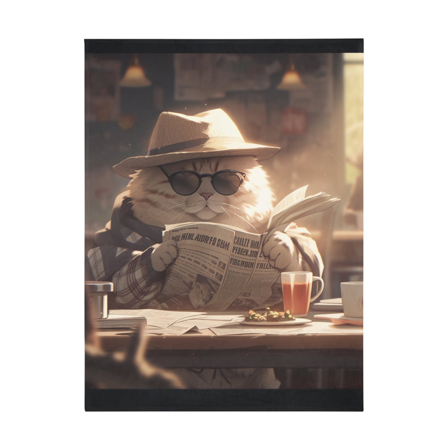 Scottish Fold Cat in Vintage Cowboy Attire Reading a Newspaper Blanket, Cat Lover Gift