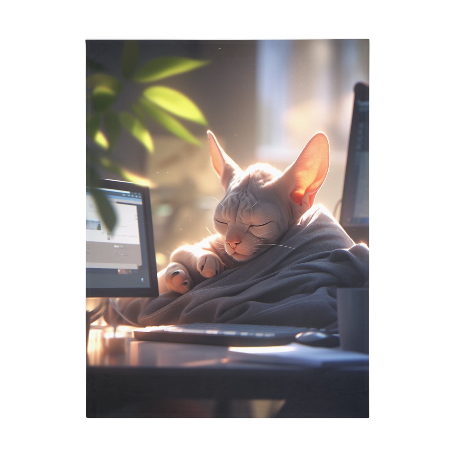 Sphynx Cat Chilling Peacefully On Desk In The Morning Blanket, Cat Lover Gift