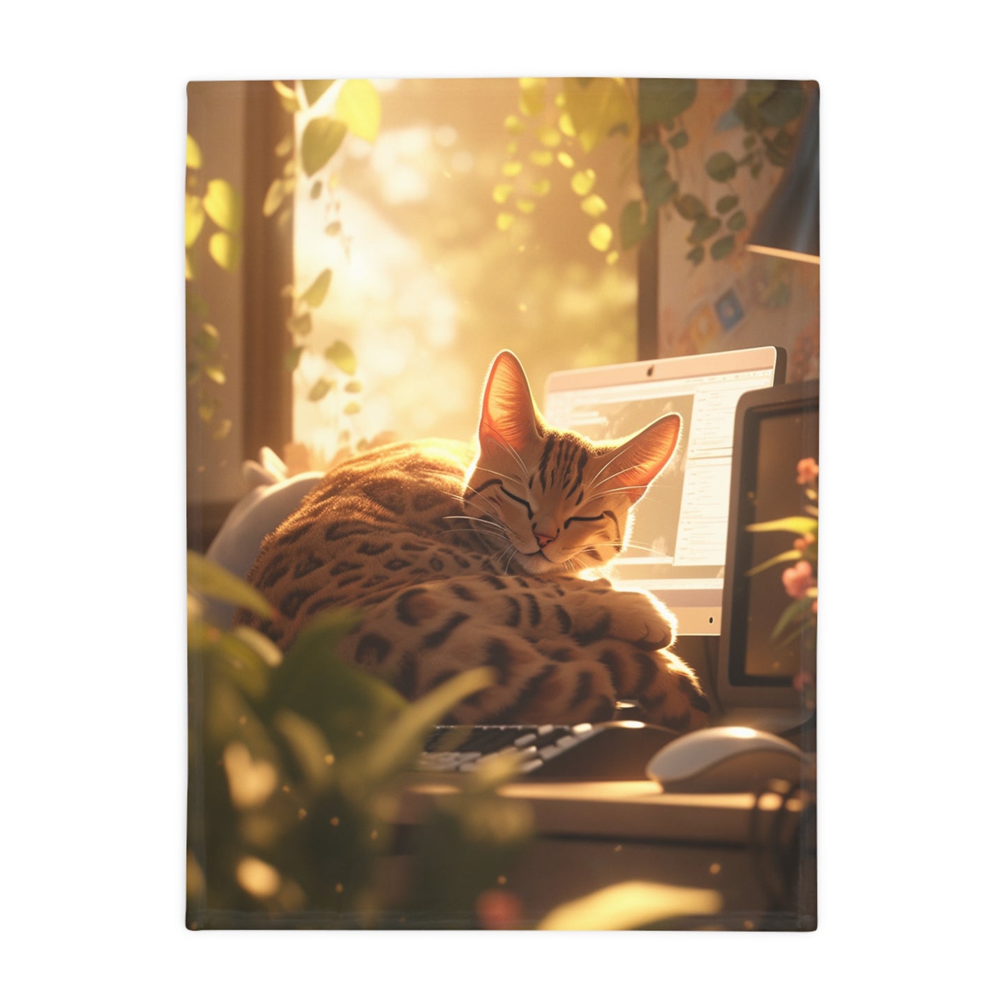 Bengal Cat Chilling Peacefully On Desk In The Morning Blanket, Cat Lover Gift