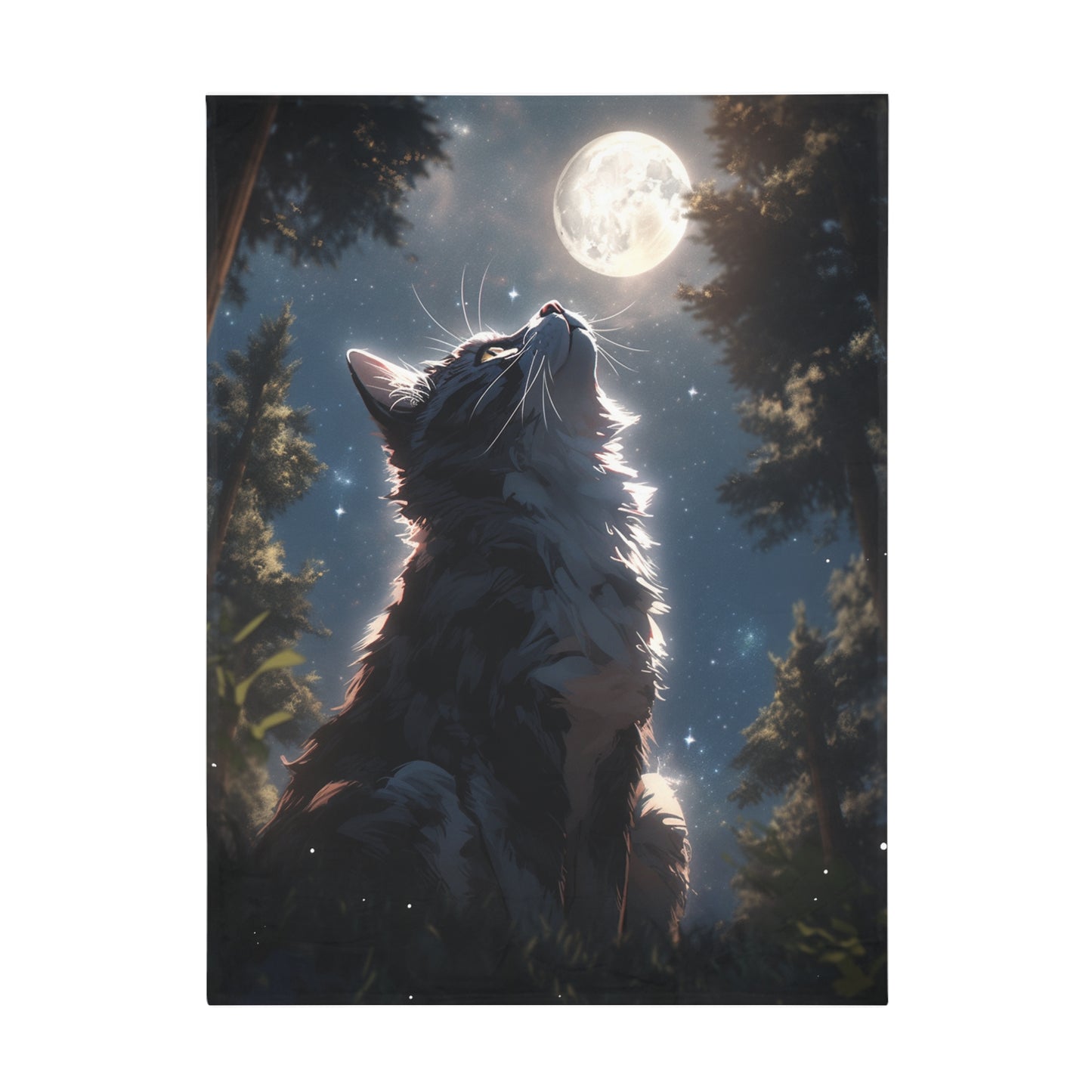 Cute Cat In The Night Sky Moonlight Lunar Blanket, Cat Lover Gift