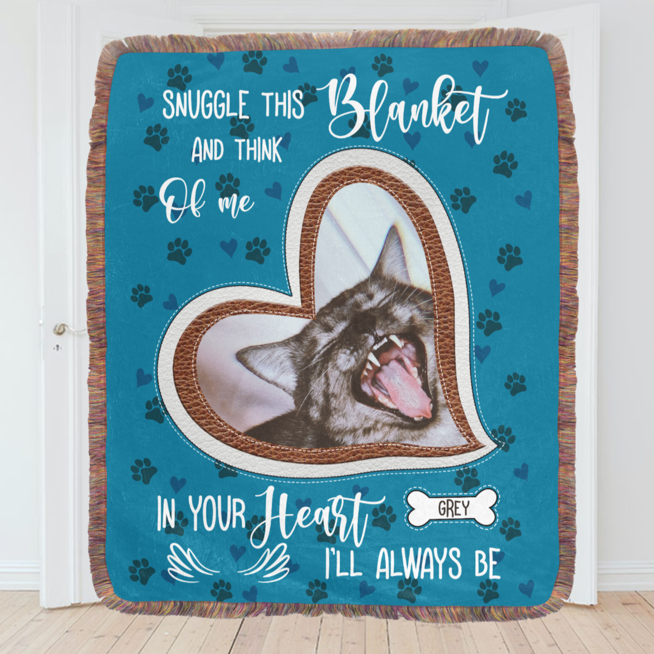 Personalized Pet Photo Heart Fringe Blanket, Custom Pet Photo And Name, Gift For Pet Owner