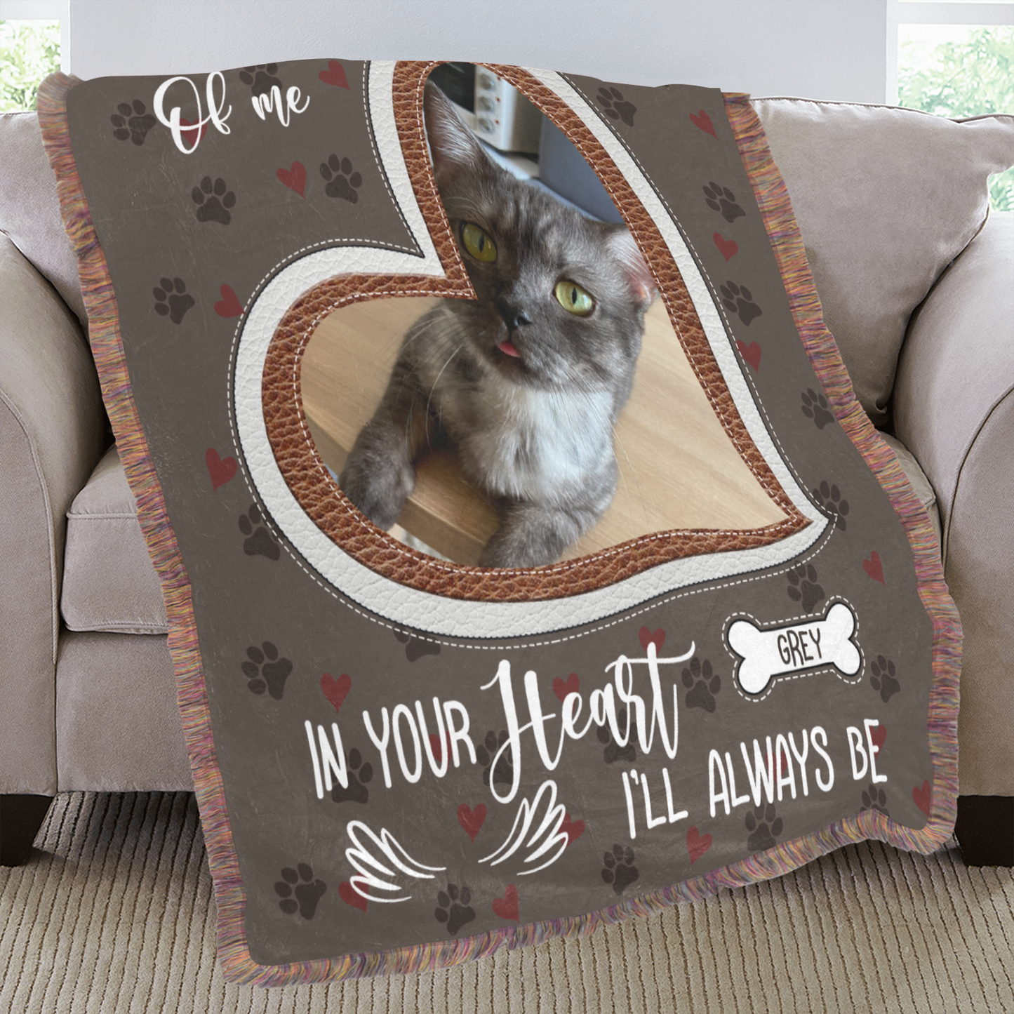 Personalized Pet Photo Heart Fringe Blanket, Custom Pet Photo And Name, Gift For Pet Owner