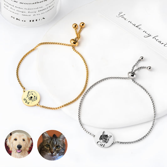 Personalized Engraved Pet Portrait Bracelet, Custom Pet Photo Bracelet, Gift For Pet Lovers