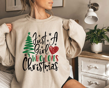 Just A Girl Who Loves Christmas Sweatshirt - Msix Apparel - Sand Color Sweatshirt