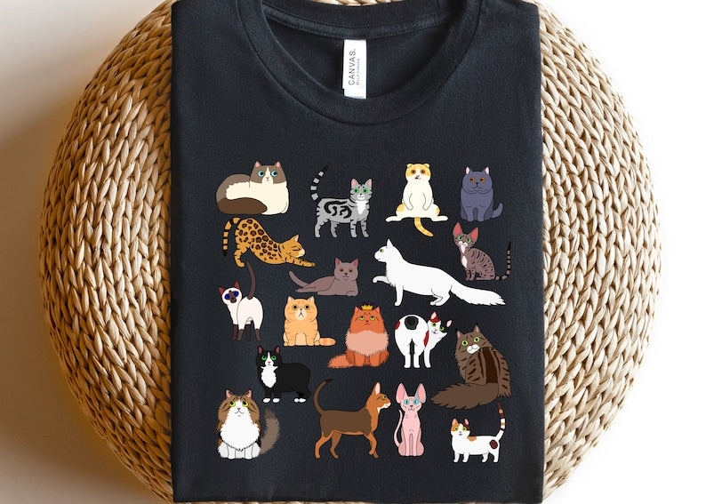 Doodle Cat Theme T Shirt, Cottagecore Shirt, Cat Shirt, Cat Lover Shirt, Aesthetic Shirt, Teacher Shirt, Birthday Shirt