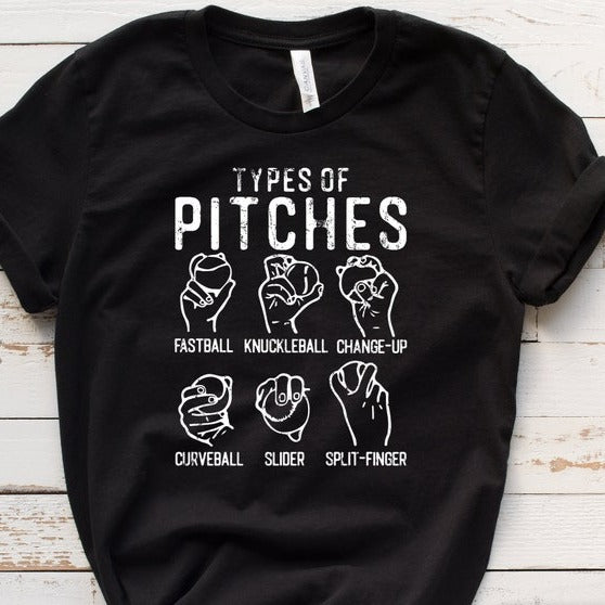 Types of Pitches Baseball Shirt, Baseball Coach Gift T-Shirt, Baseball Lover Gift Tee, Baseball Fan Shirt, Baseball Lover Mom Gift Tee