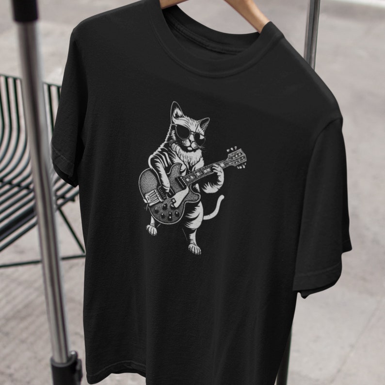 Cat Guitar Player Shirt, Cool Cat Tee, Guitarist Shirt, Gift for Guitar Lover & Music Fans