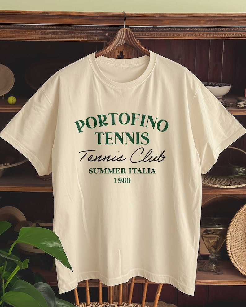 Portofino Tennis Club Italy Graphic Tee, Vintage 1980, Retro Sports Casual Wear, Vacation Travel T-Shirt, Gift