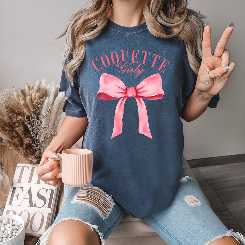Coquette Girly Shirt, Trendy Shirt, Cute Coquette Top, Soft Girl Tee, Coquette Aesthetic, Pink Bow Shirt