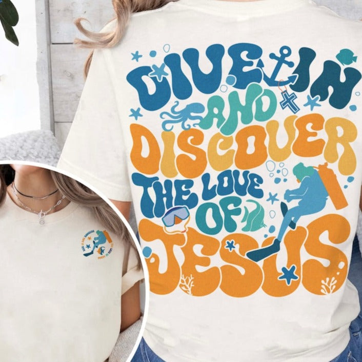 Vacation Bible School 2024 Shirt, Dive In And Discover The Love Of Jesus Tshirt, Scuba Diving VBS 2024 Shirt,Vacation Church Camp,Summer VBS