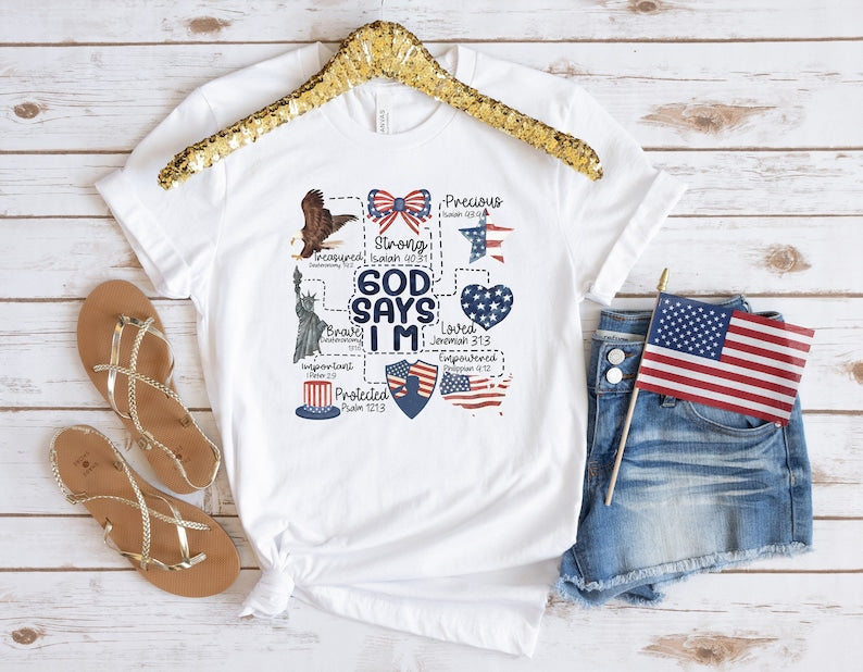 Coquette God Says I Am 4th of July shirt, 4th of july shirt, Christian 4th of july shirt, America shirt, Blessed shirt, Independence Day shirt
