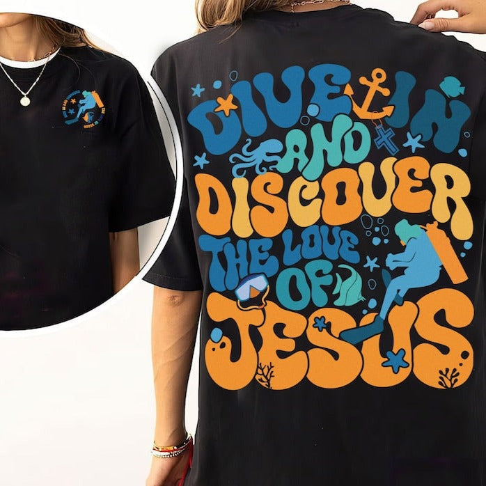 Vacation Bible School 2024 Shirt, Dive In And Discover The Love Of Jesus Tshirt, Scuba Diving VBS 2024 Shirt,Vacation Church Camp,Summer VBS