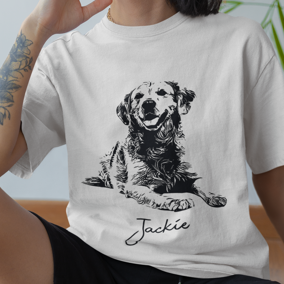 Custom Pet Sketch T-Shirt, Personalized Pet Photo and Name Shirt, Gifts for Pet Lovers