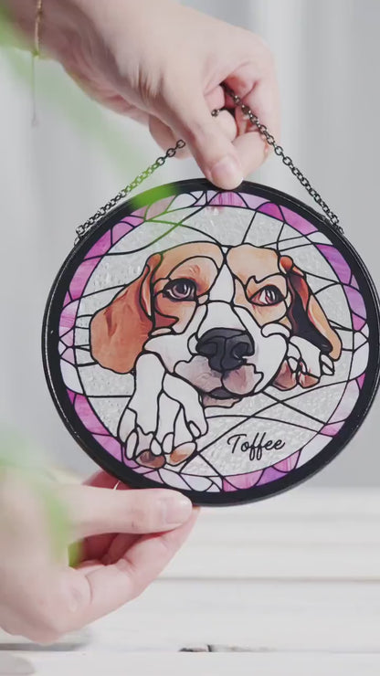 Custom Pet Stained Glass Suncatcher, Personalized Pet Portrait from Photo Memorial Suncatcher, Gift For Pet Lovers