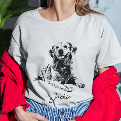 Custom Pet Sketch T-Shirt, Personalized Pet Photo and Name Shirt, Gifts for Pet Lovers