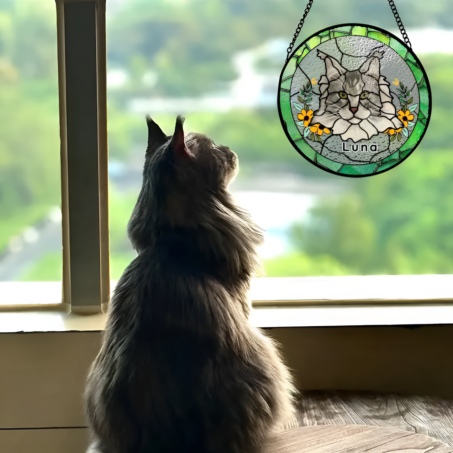 Custom Pet Stained Glass Suncatcher, Personalized Pet Portrait from Photo Memorial Suncatcher, Gift For Pet Lovers