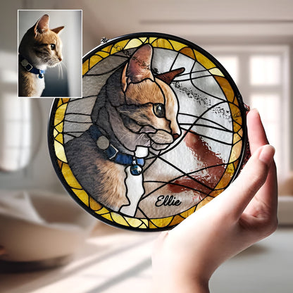 Custom Pet Stained Glass Suncatcher, Personalized Pet Portrait from Photo Memorial Suncatcher, Gift For Pet Lovers