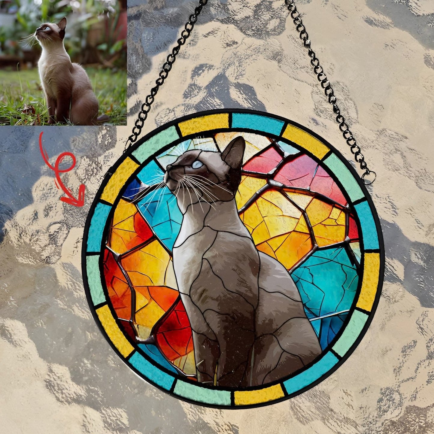 Custom Pet Portrait Art Suncatcher, Personalized Pet Memorial Suncatcher, Gift For Pet Lovers