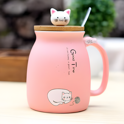 Kitten Lid Ceramic Mug 15oz, Cat Heat-resistant Ceramic Mug, Gift For Cat Lover