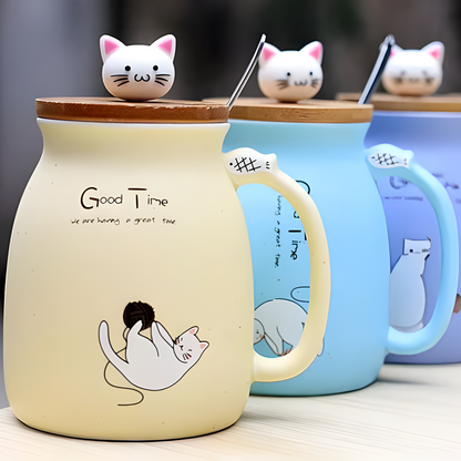 Kitten Lid Ceramic Mug 15oz, Cat Heat-resistant Ceramic Mug, Gift For Cat Lover