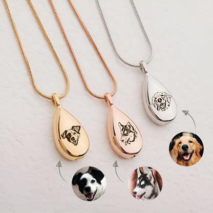 Personalized Pet Portrait Urn Necklace, Custom Pet Photo Ashes Necklace, Pet Memorial Jewelry