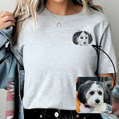 Custom Pet Sketch Face T-Shirt, Personalized Pet Photo and Name Shirt, Gifts for Pet Lovers