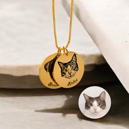 Personalized Engraved Pet Face Necklace, Custom Pet Portrait Necklace, Gift For Pet Lovers