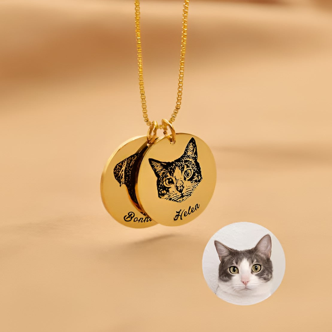 Personalized Engraved Pet Face Necklace, Custom Pet Portrait Necklace, Gift For Pet Lovers