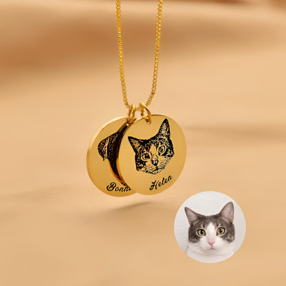 Personalized Engraved Pet Face Necklace, Custom Pet Portrait Necklace, Gift For Pet Lovers