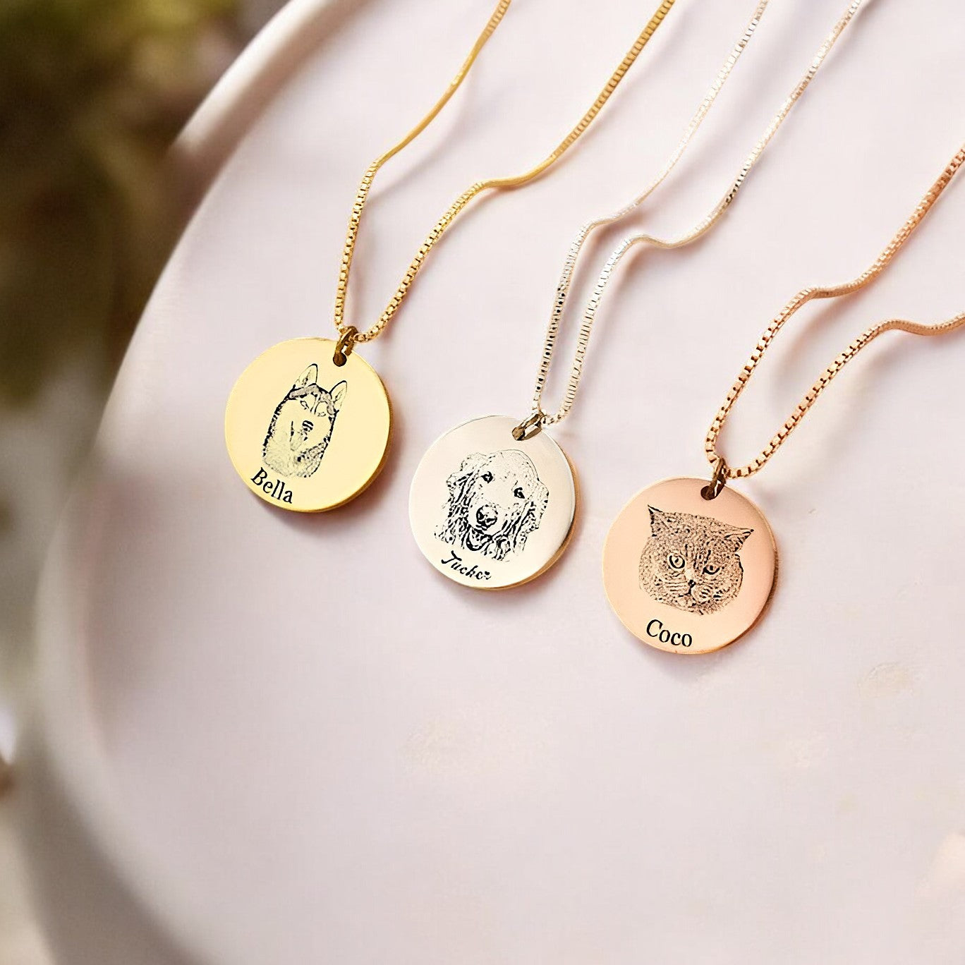 Personalized Engraved Pet Face Necklace, Custom Pet Portrait Necklace, Gift For Pet Lovers