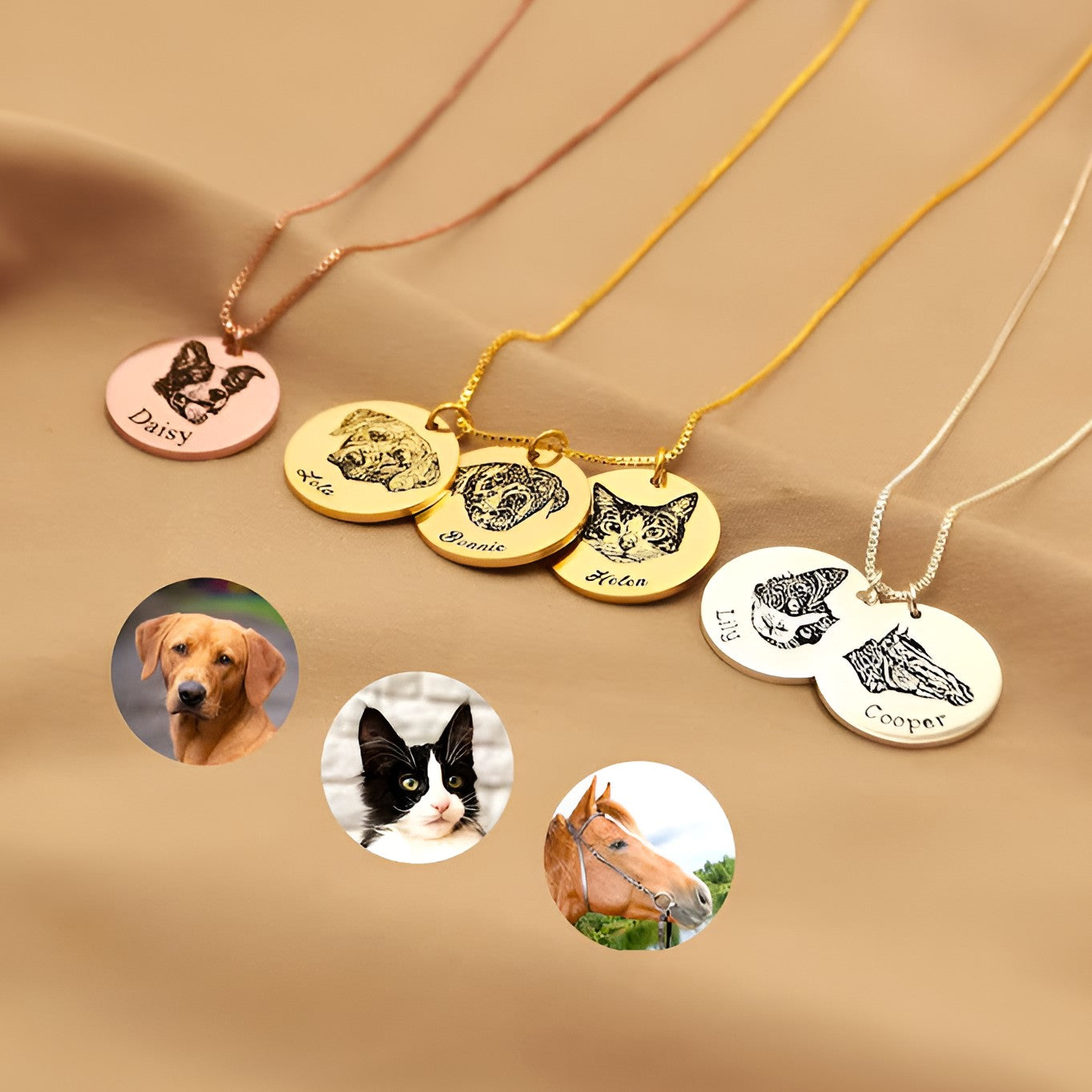 Personalized Engraved Pet Face Necklace, Custom Pet Portrait Necklace, Gift For Pet Lovers